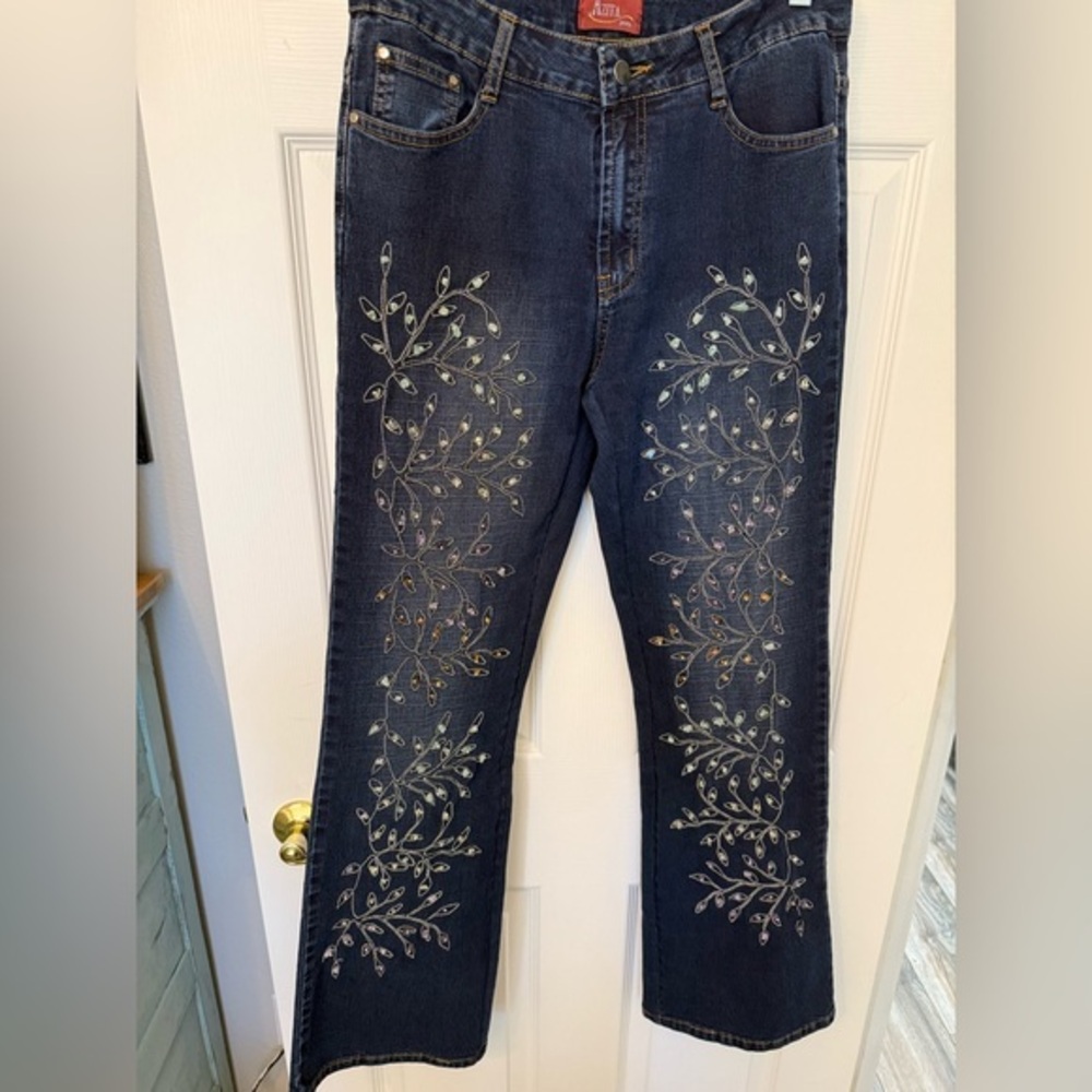 Pair of Vintage Azita Embroidered and Beaded Jeans. Size 6
